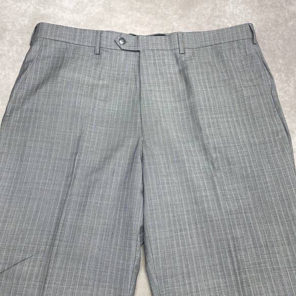 Jos A Bank Mens 39 x 36 No Hem Wool Dress Pants Gray w/blue Pinstripe Flat Front - Picture 3 of 7